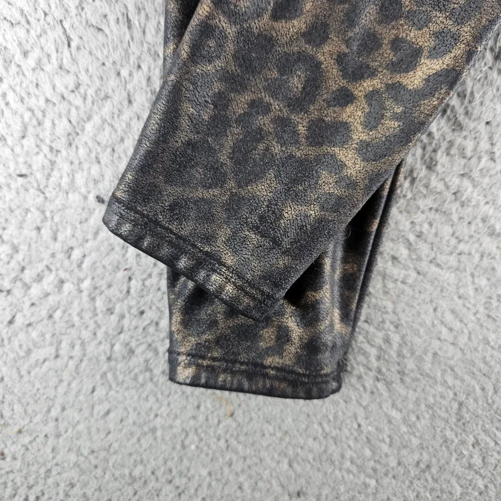 SPANX Leggings Womens Medium Faux Leather Leopard Print Stretch Gym Training‎